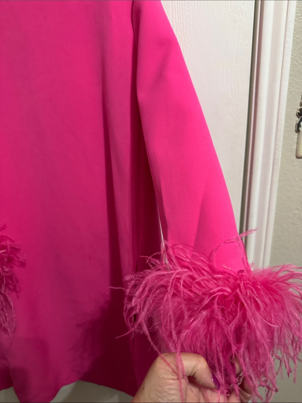 Tuckernuck Hot Pink Feather Sleeve Cocktail Shift Party Dress Mod Ellie XL Retro - Picture 5 of 12